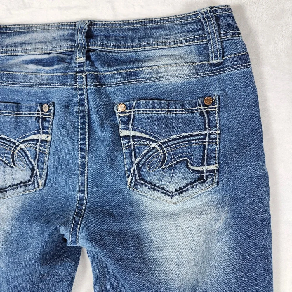 WallFlower Bootcut Jeans Women Size 11 Blue Excellent Contrast Stitching‎ Y2K